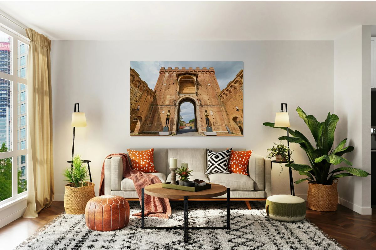 Porta Romana gate in Siena Tuscany Italy shows history and art