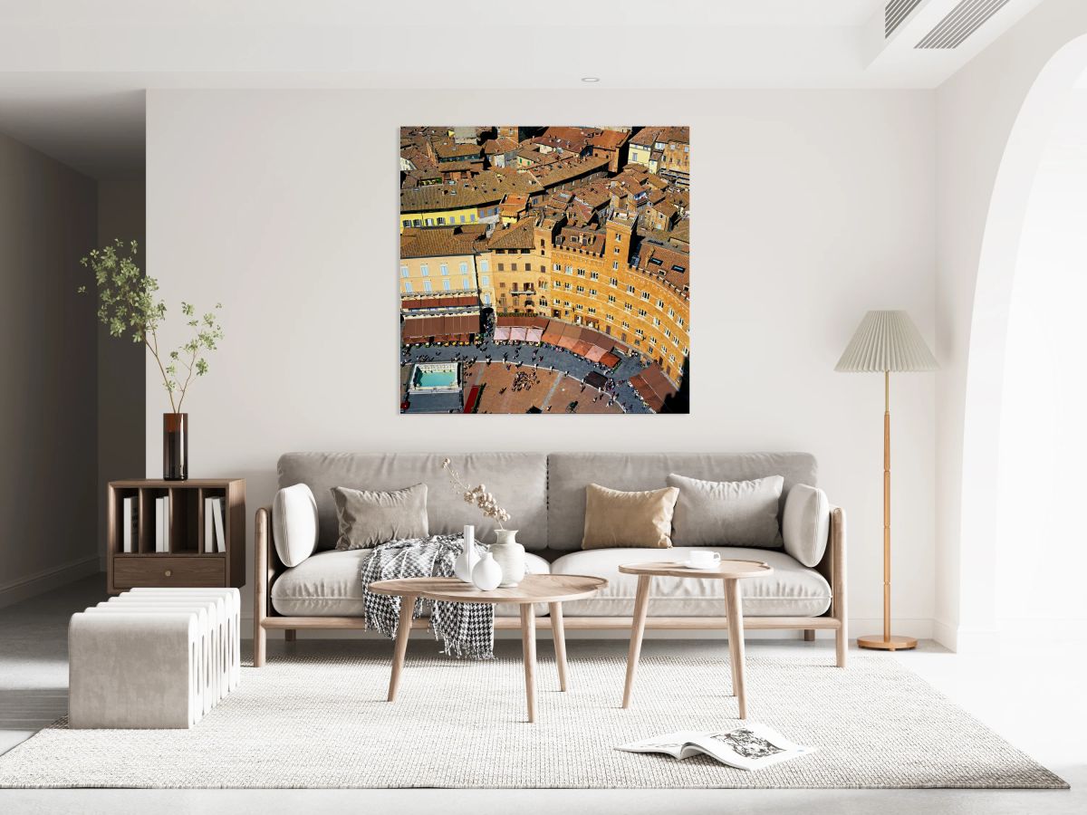 View of Piazza del Campo in Siena Tuscany Italy from above