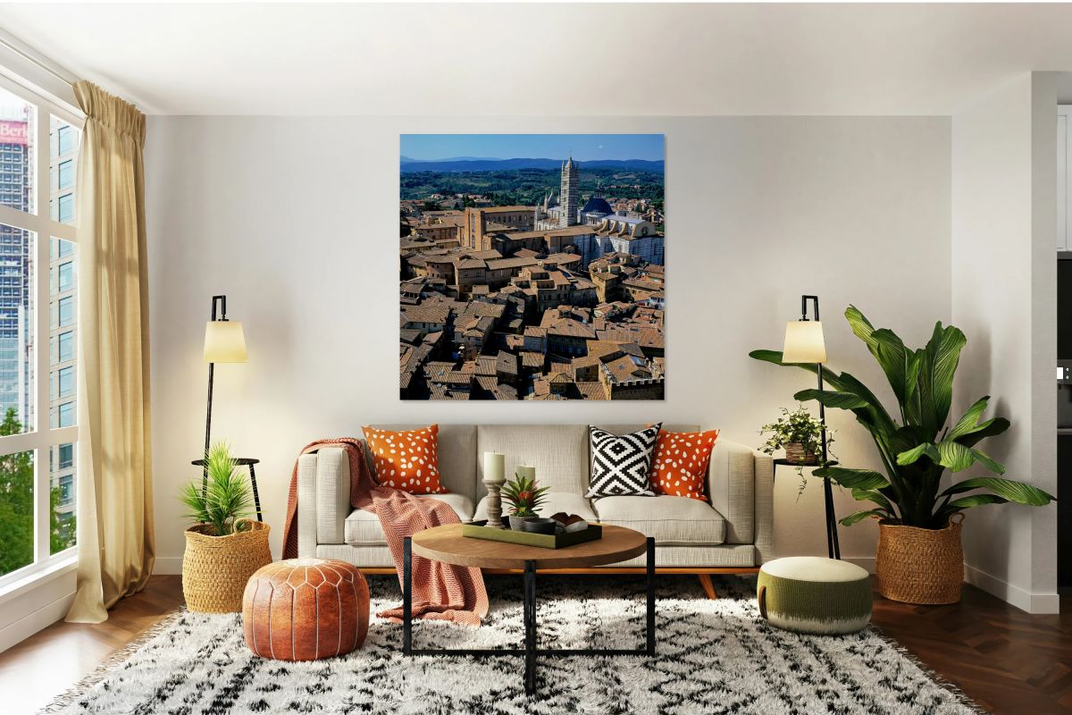 View of Siena Cathedral and rooftops in Tuscany Italy