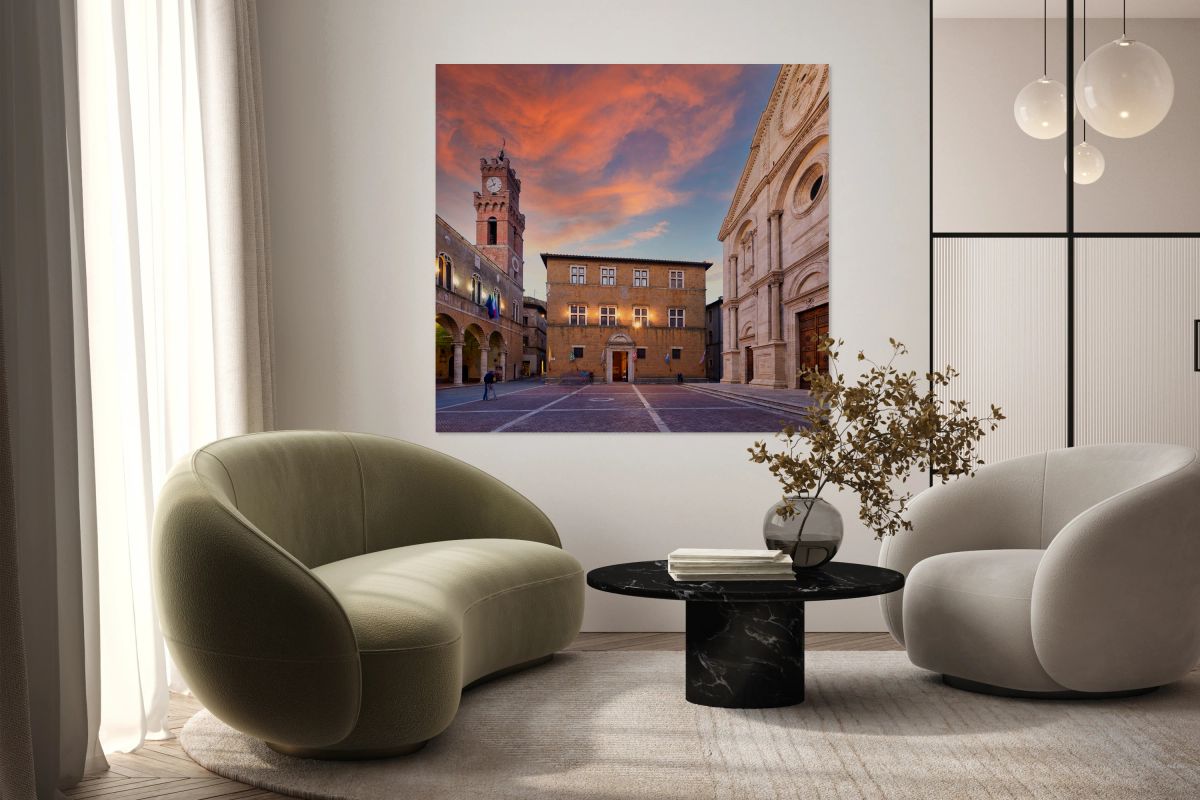 Visit to Pienza Val dOrcia town hall at sunset