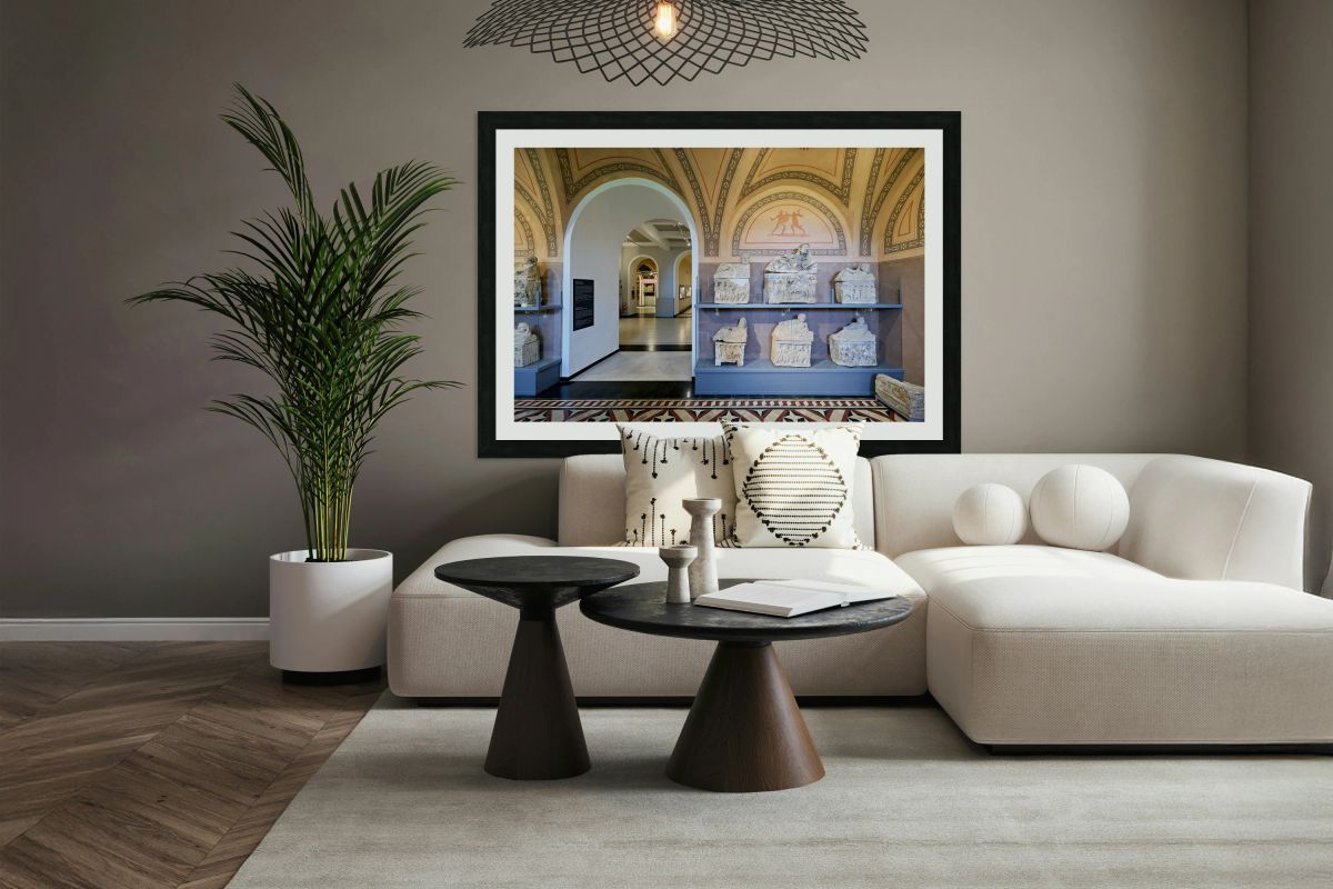 Cinerary urns on display in Guarnacci Museum Volterra