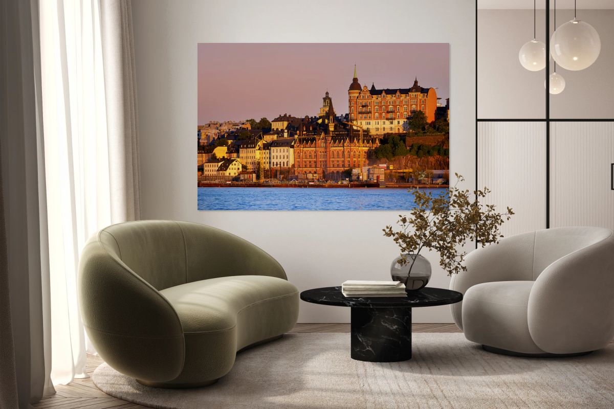 Sunset view of Riddarholmen Island in Stockholm Sweden