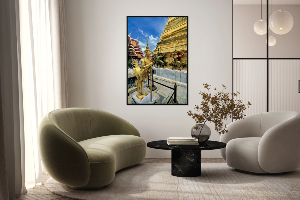 Wat Phra Kaew sculptures and golden stupa in Bangkok