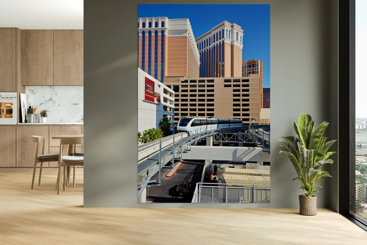 Monorail in Las Vegas near hotels and parking structure