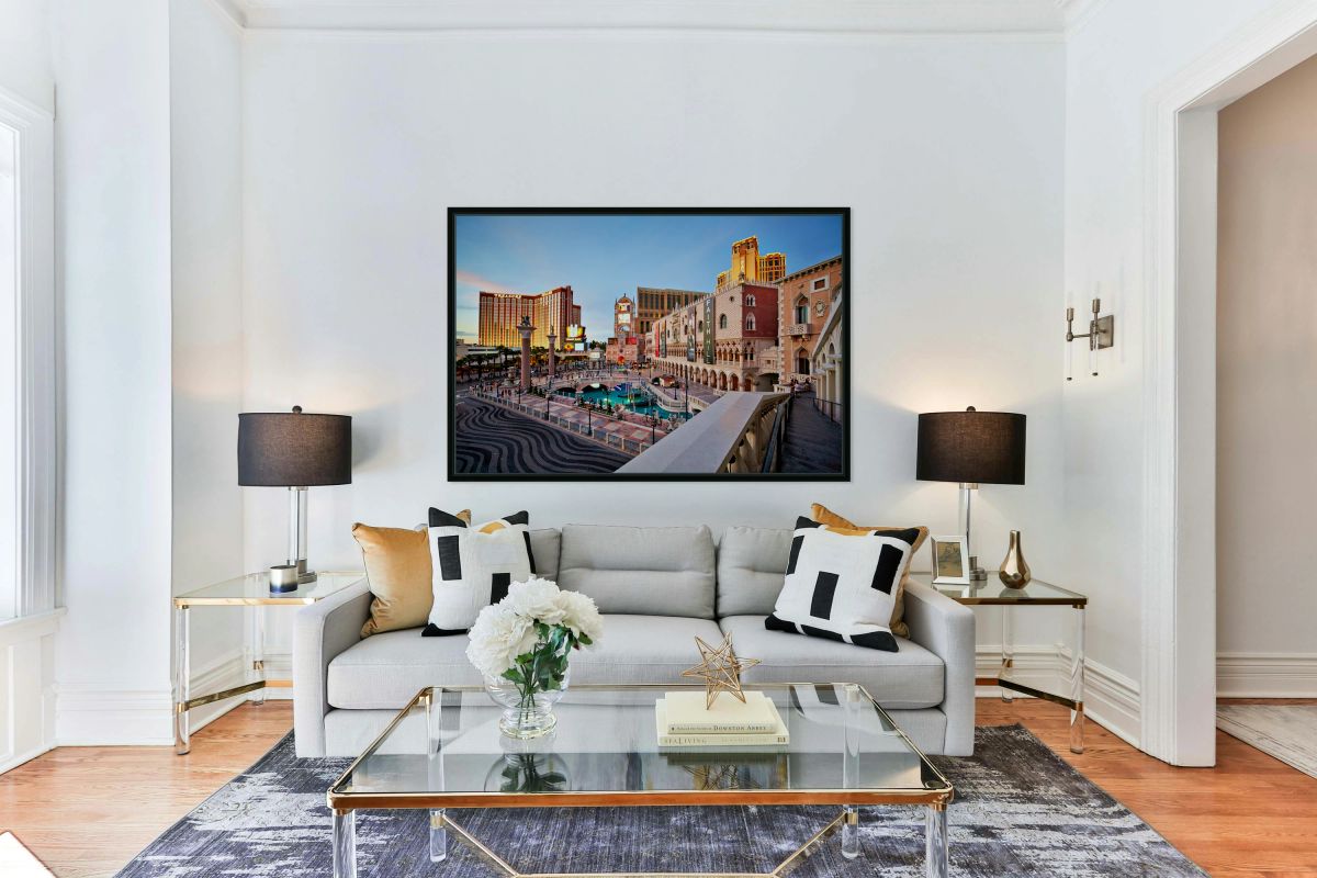 Venetian Hotel area in Las Vegas at sunset view