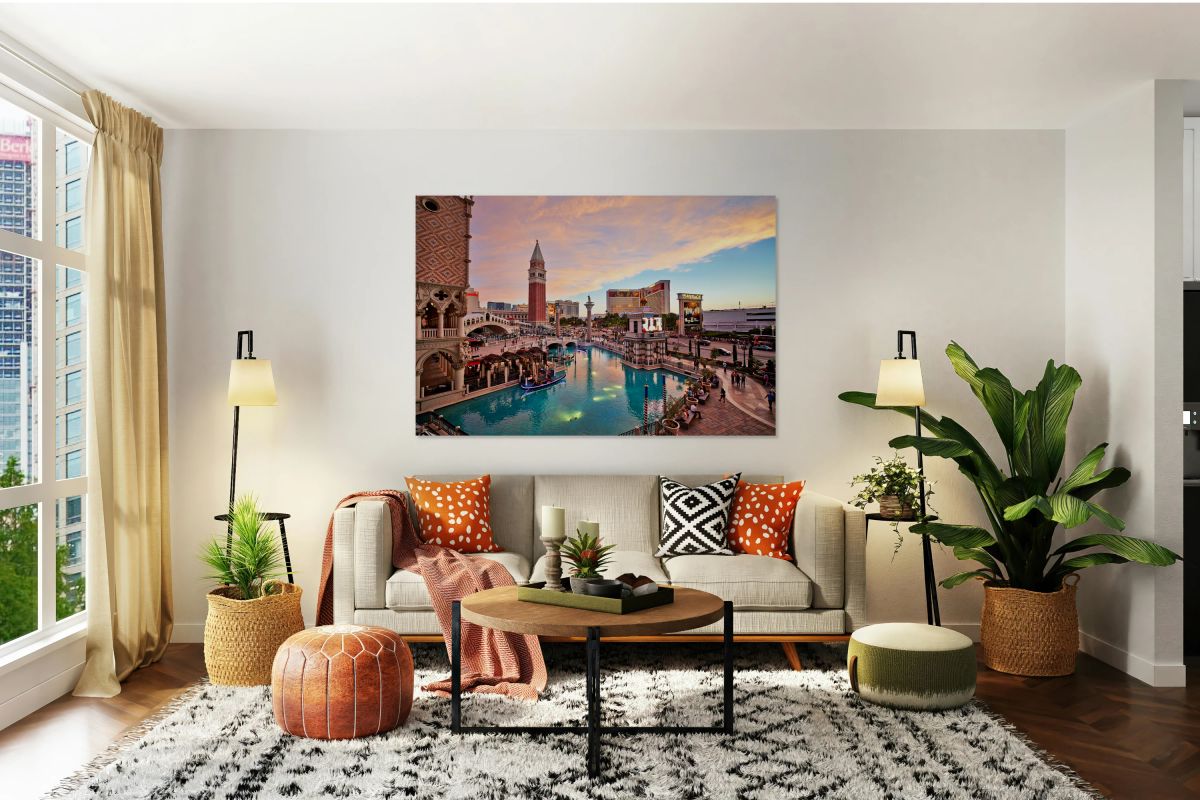 Sunset view of Venetian Hotel in Las Vegas Nevada