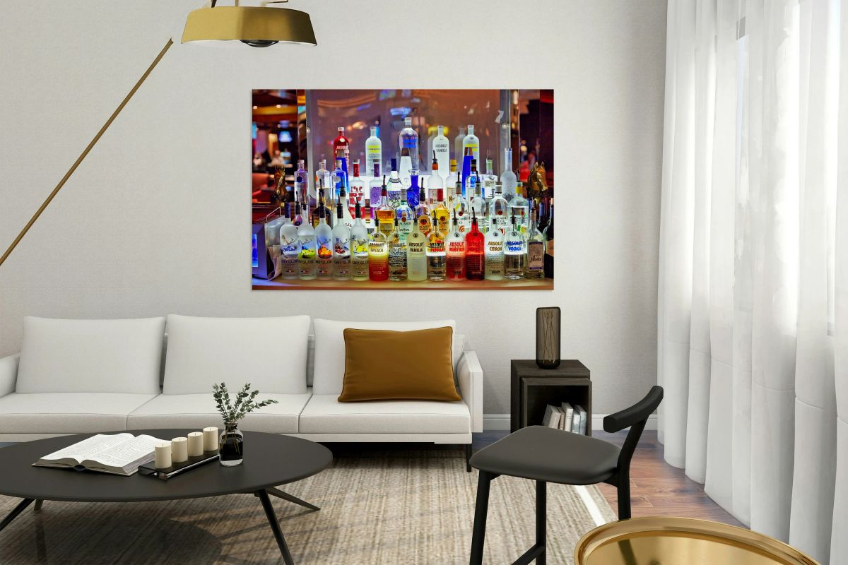 Bright display of vodka bottles at Bellagio Pub in Las Vegas