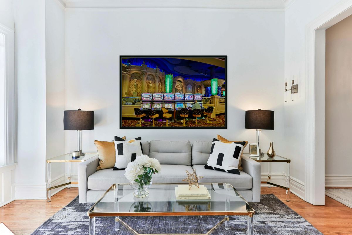 Gaming at slot machines in Caesars Palace Casino in Las Vegas