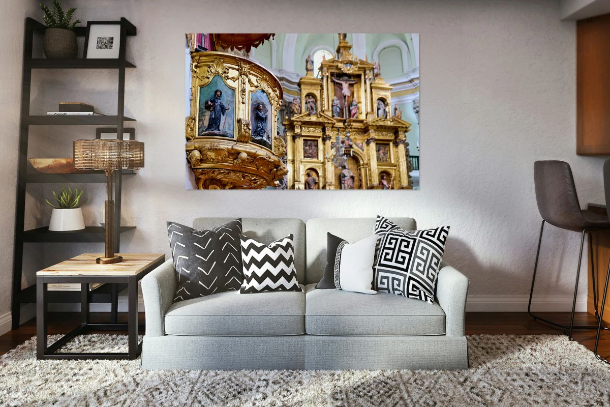 Church details inside San Gil Abad in Zaragoza Spain