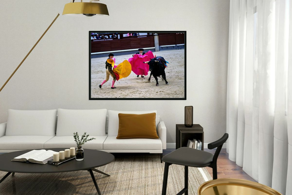 Bullfighters in action during corrida de rejones in Madrid