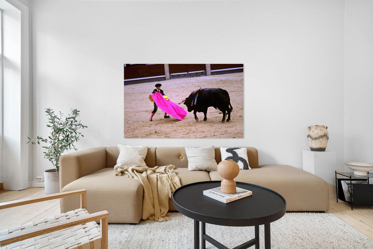 Bullfighter engages with bull at Las Ventas Bullring in Madrid