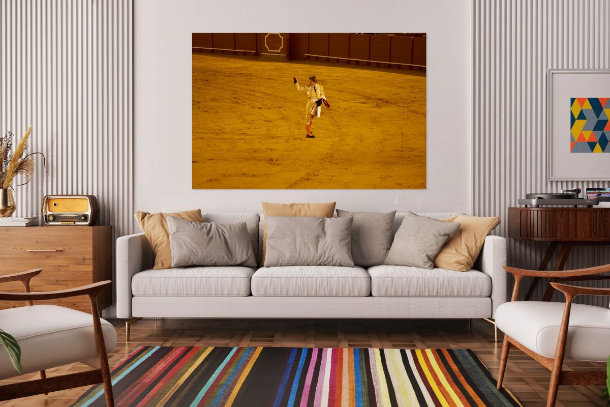 Bullfighter performs in Seville Arena during event in Andalusia