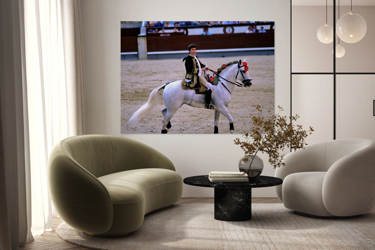 Bullfight event in Madrid Spain features a rider on horseback