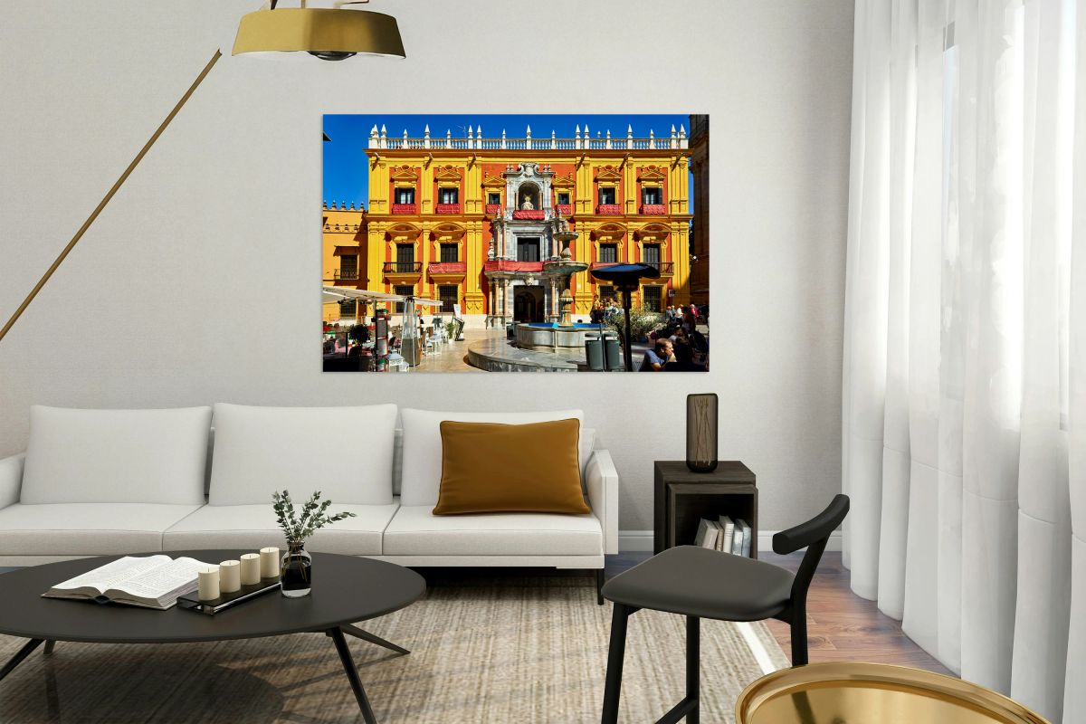 Historic fountain in downtown Malaga Andalusia