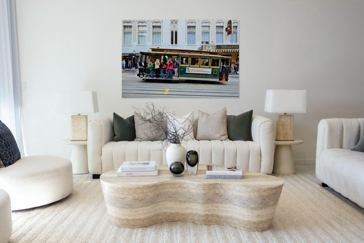 Cablecar travels through streets of San Francisco