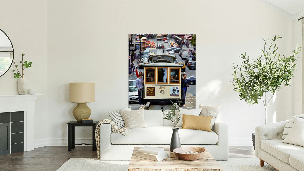 Cable car travels through San Francisco streets