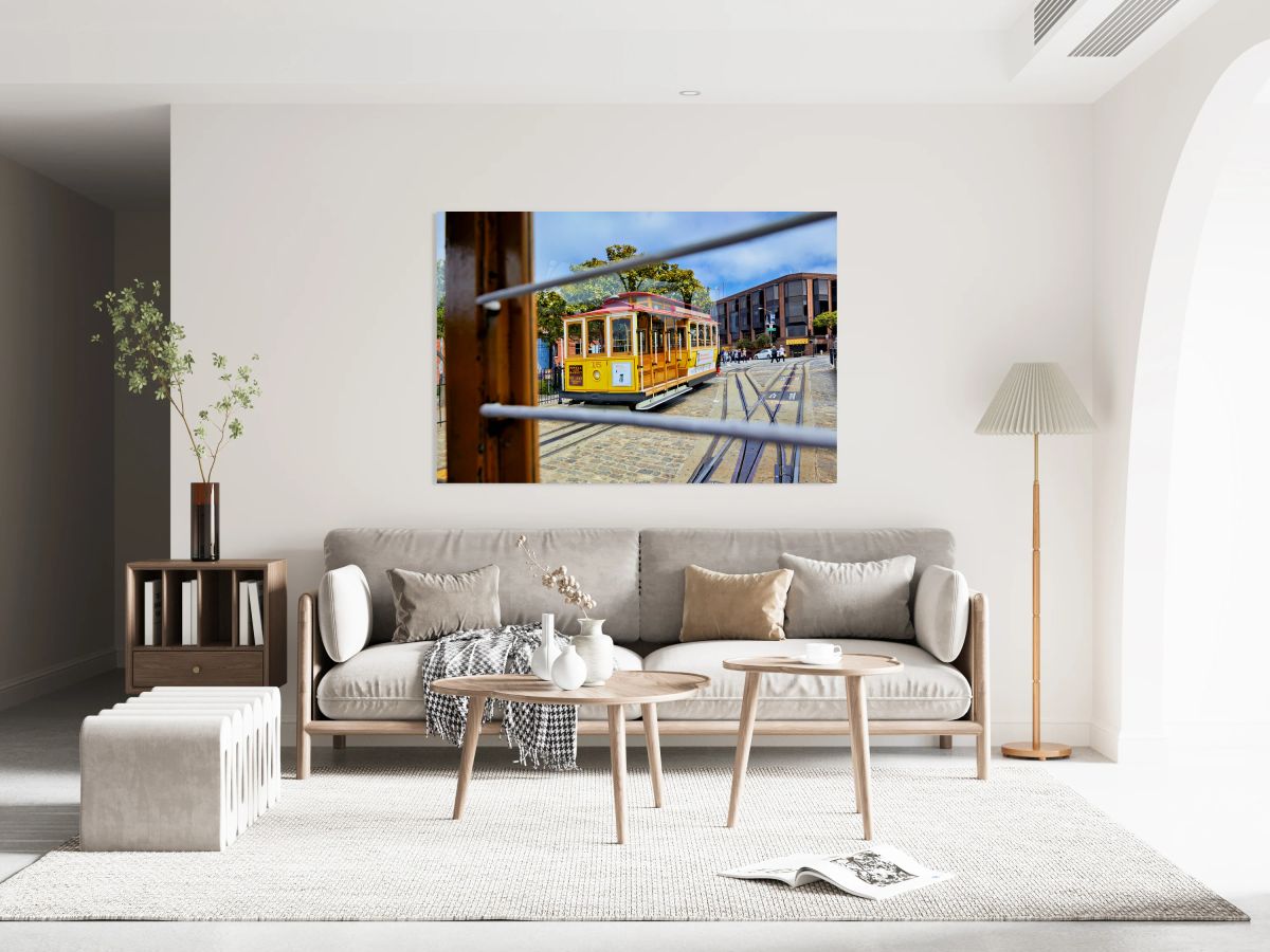 Cablecar travels through streets of San Francisco