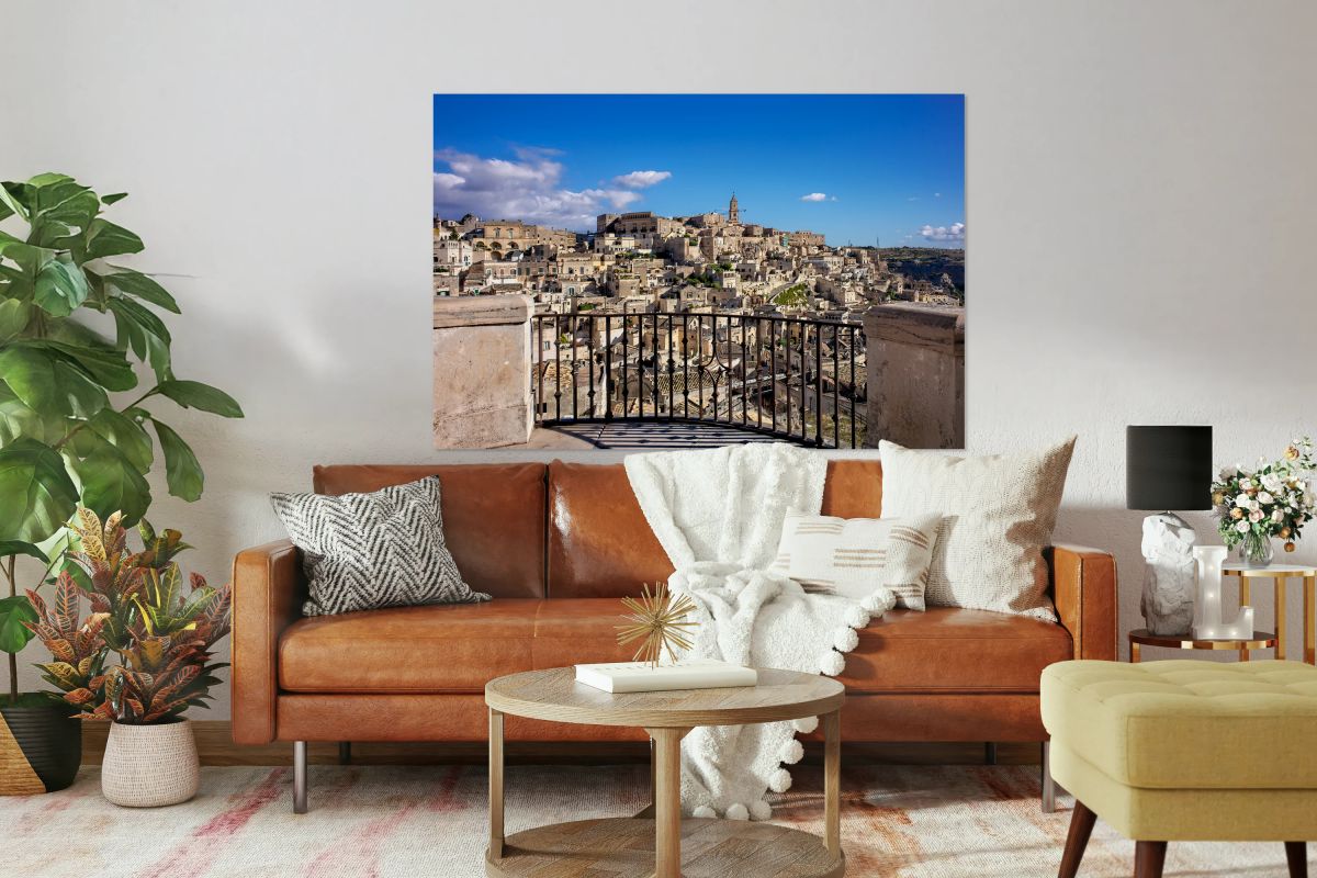 View of Matera from the balcony in Basilicata Italy