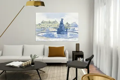 Drottningholms Slott royal palace and fountain Illustration Reproduction