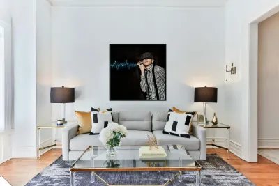 Cute Little Vintage Boy Playing With Tin Can Phone Reproduction