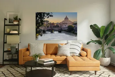 Rome ST Peters Basilica Night Sunset Reproduction