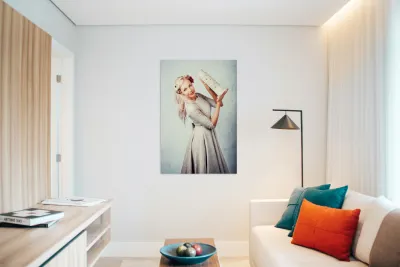 Elegant European Woman Holding Holiday Landmark Reproduction