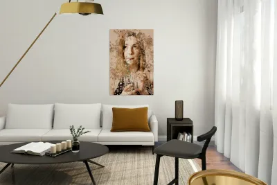 Milk shake pin-up woman. Restaurant art  Reproduction