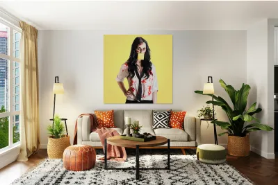 Deceased business woman with memo message on face Reproduction