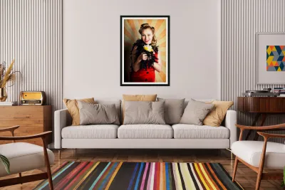 Vintage Woman Eating Popcorn At Movie Premiere Reproduction