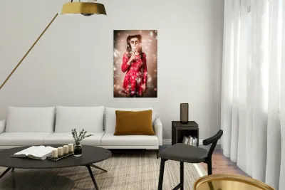 Scary horror voodoo girl with skeleton make-up Reproduction