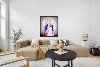 Young pinup housewife thinking what to cook Reproduction