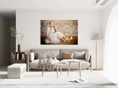 Portrait Of Blonde Girl With Classic Fashion Style Reproduction