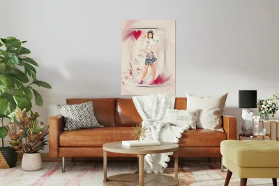 Beautiful queen of hearts playing card pin-up Reproduction