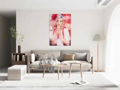 Sexy blonde vintage pinup girl. Field of dreams Reproduction