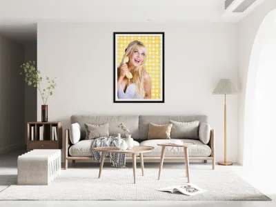 Retro phone beauty with glamour hair and makeup Reproduction