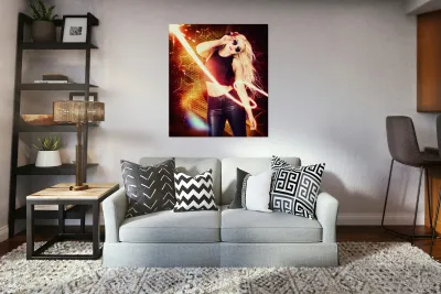 Clubbing trance girl dancing around 70s disco Reproduction