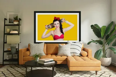 Cute pinup skater girl in punk glam fashion Reproduction