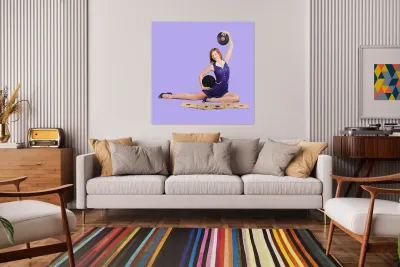 Pin-up woman balancing sound with record music Reproduction
