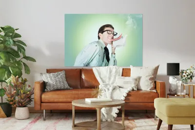 Sensual dorky man preparing for coffee love Reproduction