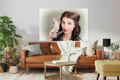 Hi fashion. Retro woman with high heel shoes Reproduction