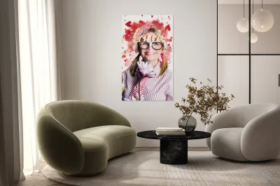 Romantic female nerd in a celebration of love Reproduction