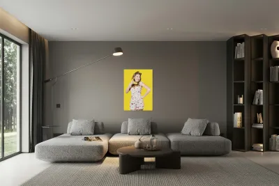 Retro pin up girl chatting on banana telephone Reproduction