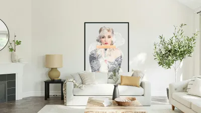 Young woman washing empty copy space windows Reproduction