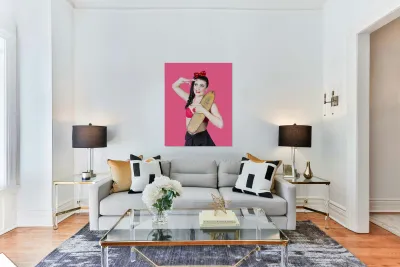 Beautiful young 80s skater girl isolated Reproduction