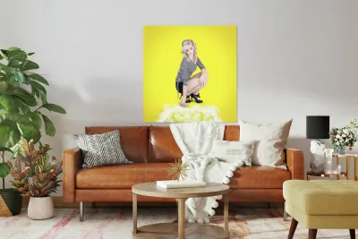 Woman washing and cleaning a floor Reproduction
