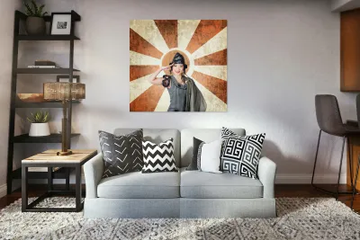 Airplane pilot saluting on grunge background Reproduction