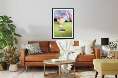 Golf Player Blowing The Ball Reproduction