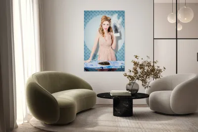 Surprised housewife with BURNT OUT ironing board Reproduction