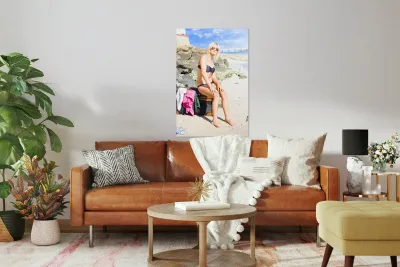 Traveling Tourist With Suitcase On Beach Vacation Reproduction