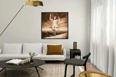 Pin-up beauty enjoying summer rain in Australia  Reproduction